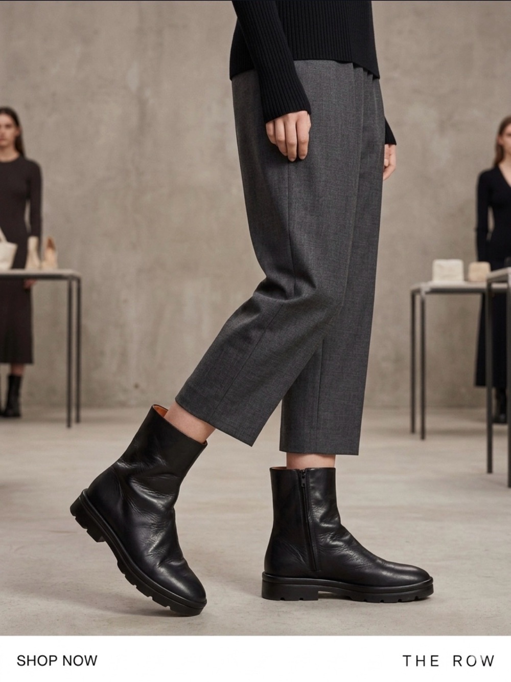 The Row Billie Ankle Bootie Black Leather